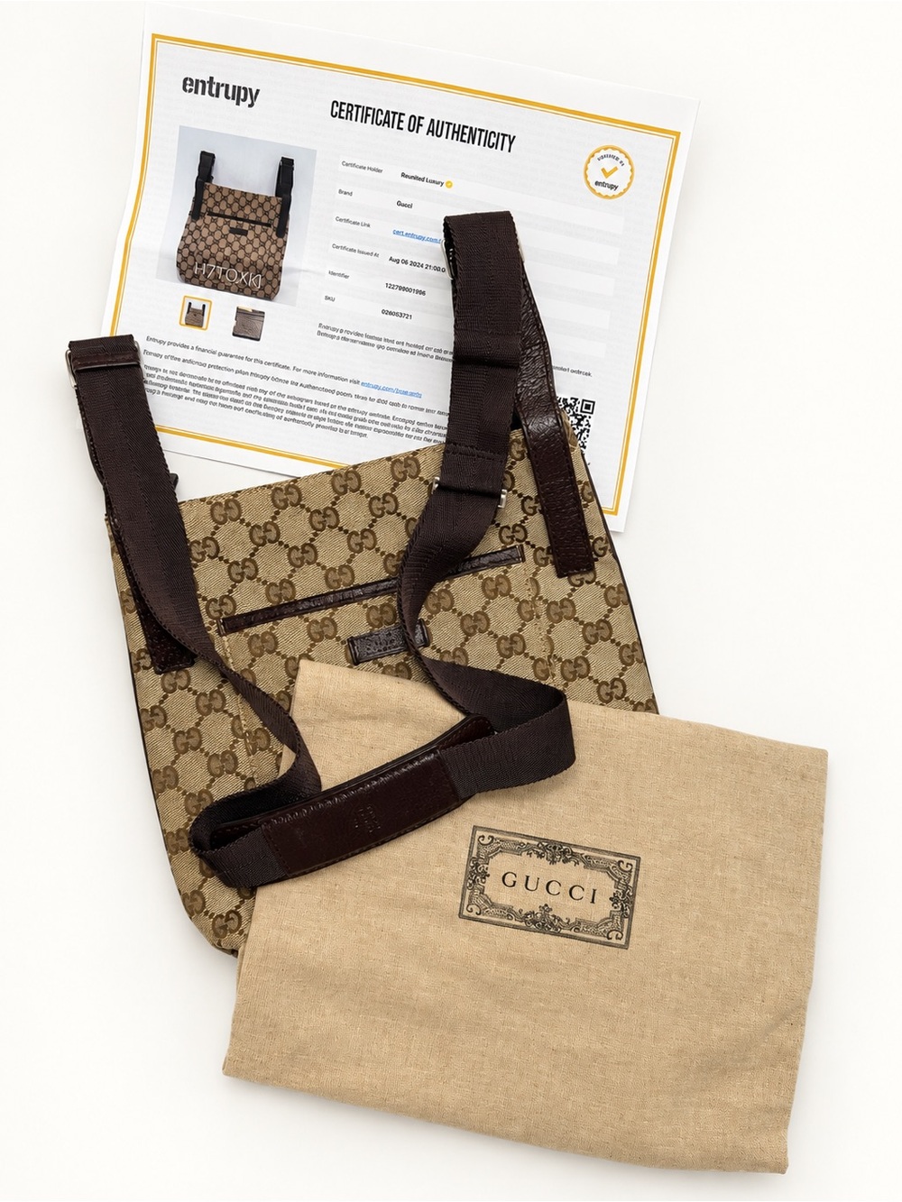 Authentic Gucci Brown GG Supreme Crossbody Sling Bag - Brown